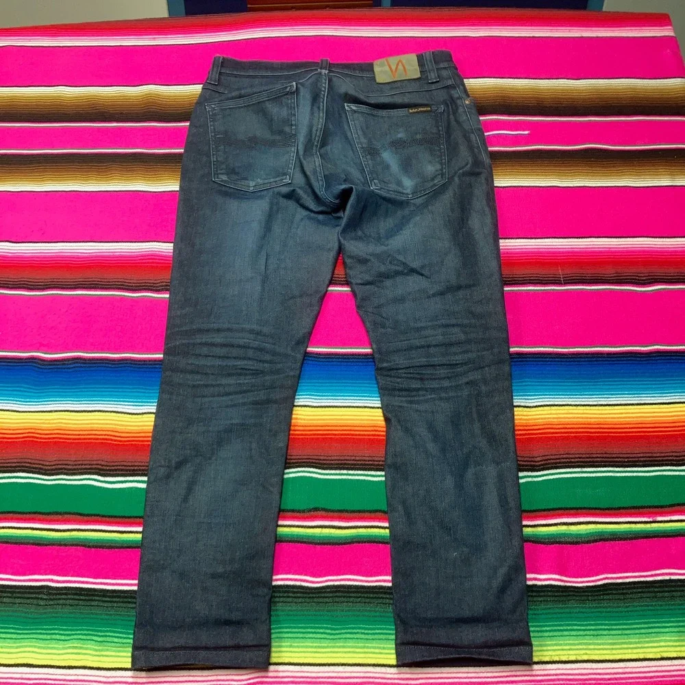 Nudie Jeans Co. Men 32x32 (Fit 31x28) Pipe Led Slim Skinny Dark Worn Navy Blue